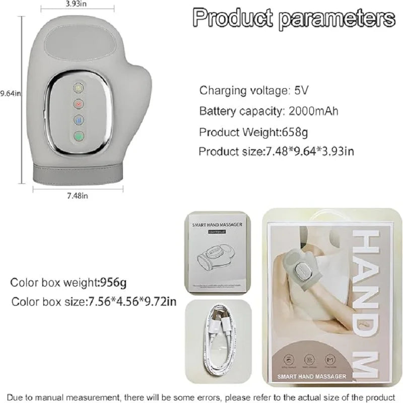 Cordless Hand Massager with Heat and Compression Electric Portable Wrist & Finger Massager 5-Level Adjustable Pressure Best Gift