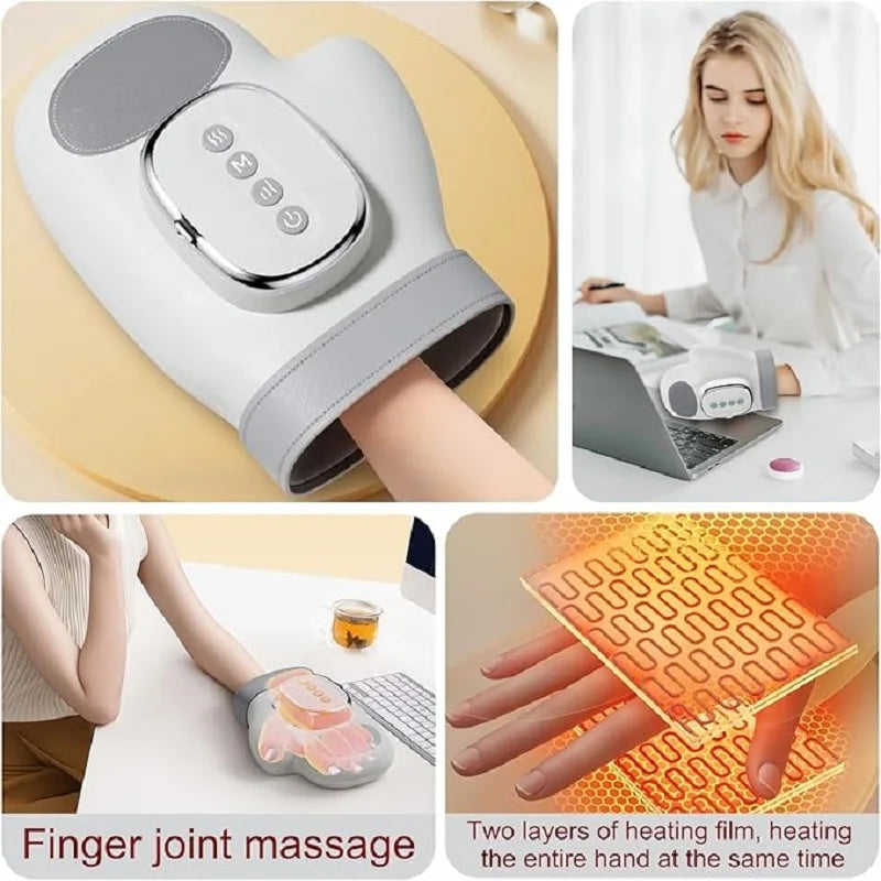 Cordless Hand Massager with Heat and Compression Electric Portable Wrist & Finger Massager 5-Level Adjustable Pressure Best Gift